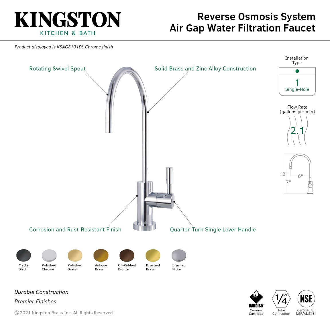 Kingston Sona KSAG8197DL - Concord Single-Handle 1-Hole Deck Mount Water Filtration Faucet, Brushed Brass — thumbnail 2